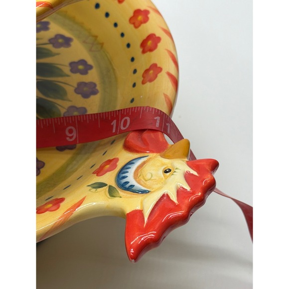 Dario Farrucci Design Yellow Floral Rooster 2 Tier Ceramic Serving Stand Tray